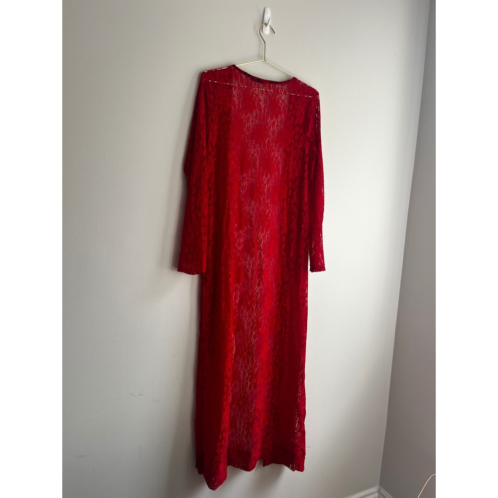Byanapa Red Floral Lace Maxi Duster Open Front Long Sleeve Sexy Robe Boudoir - Picture 11 of 11